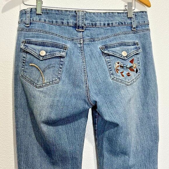 Jou Jou Women's Flared Bottom Jeans Print Embroidered Floral 11/12 Boho, Hippie - Picture 5 of 16